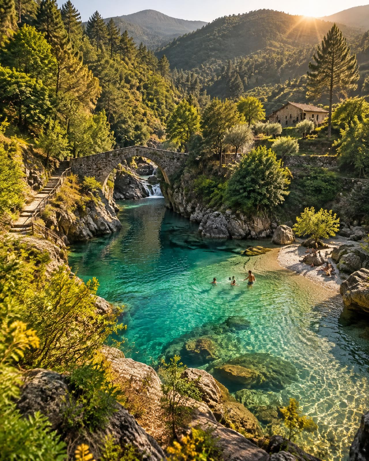 Verborgen rivierpoel onder een waterval in Portugal